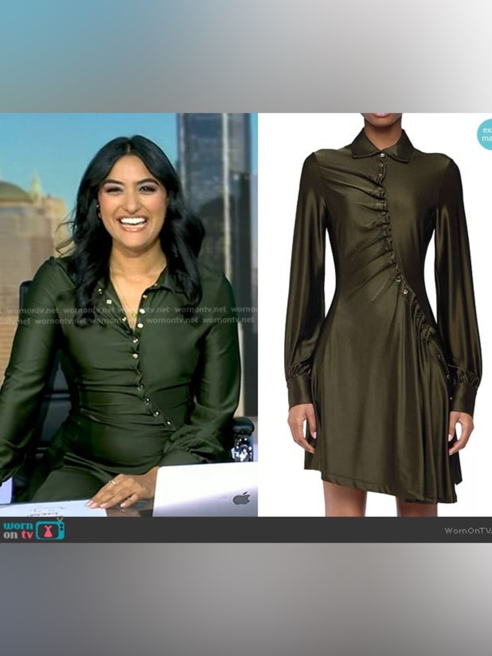 Rabanne Robe Asymmetrical Button Detail Dress – Olive Green – Size US 4 (FR 38) - Picture 3 of 17